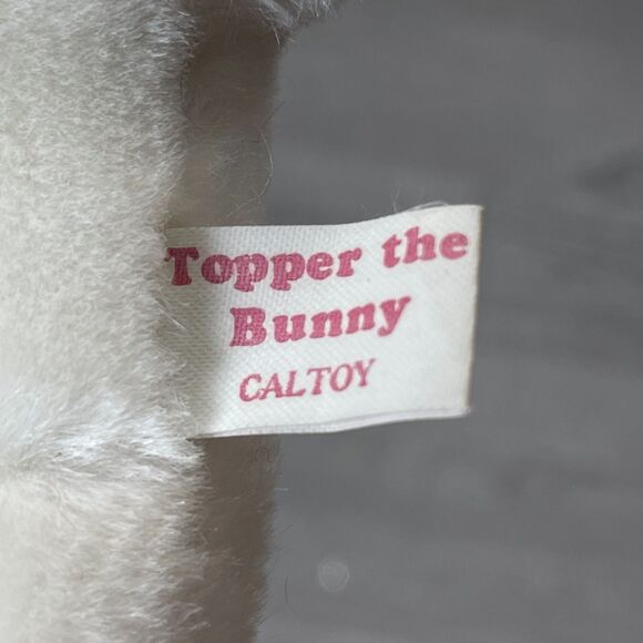 Vintage Caltoy Topper the White Bunny Rabbit Plush Green Bow Mini Stuffed Animal - Picture 10 of 12